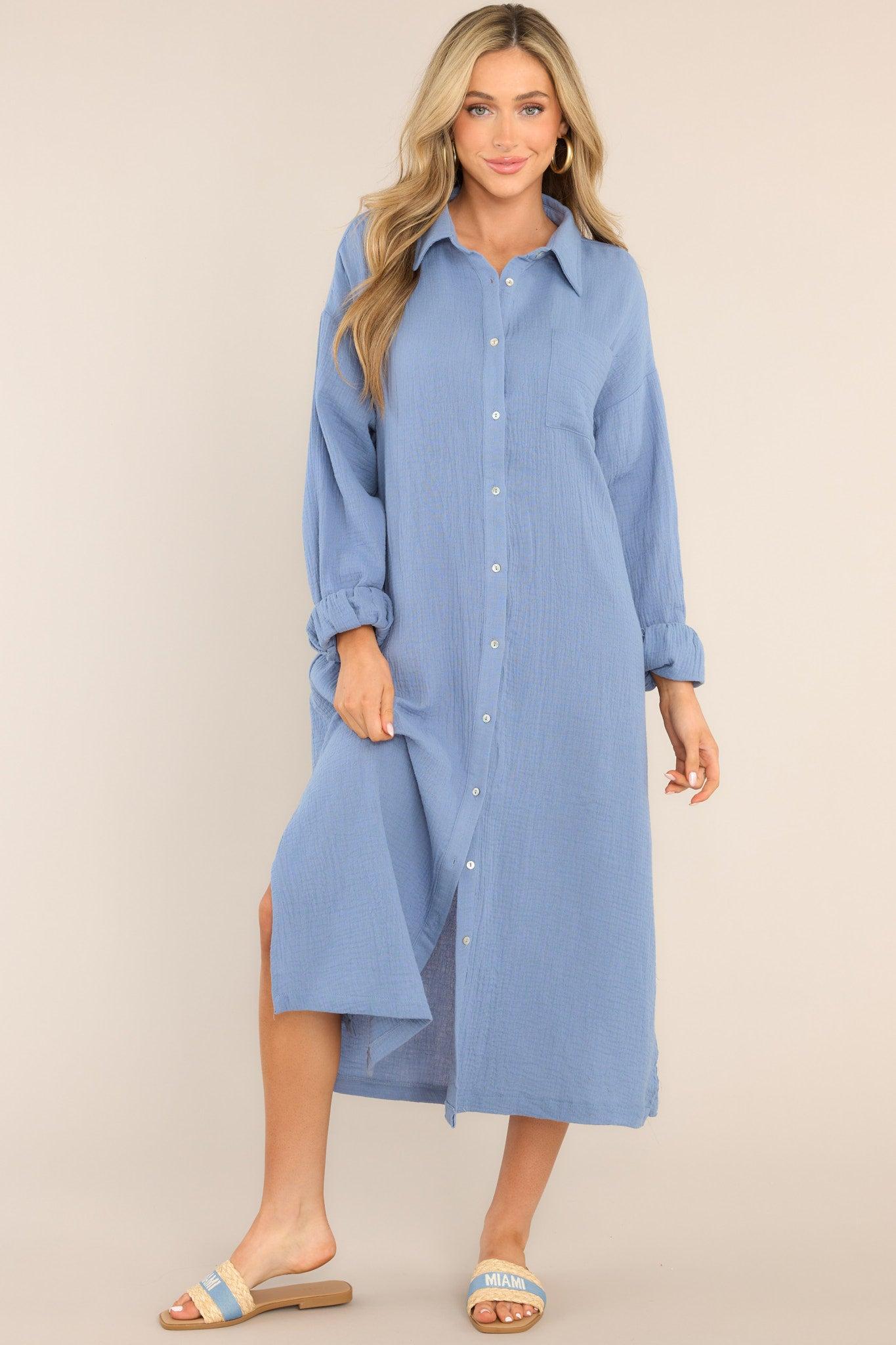 Aura Somewhere Up Above Blissful Blue Midi Dress Product Image