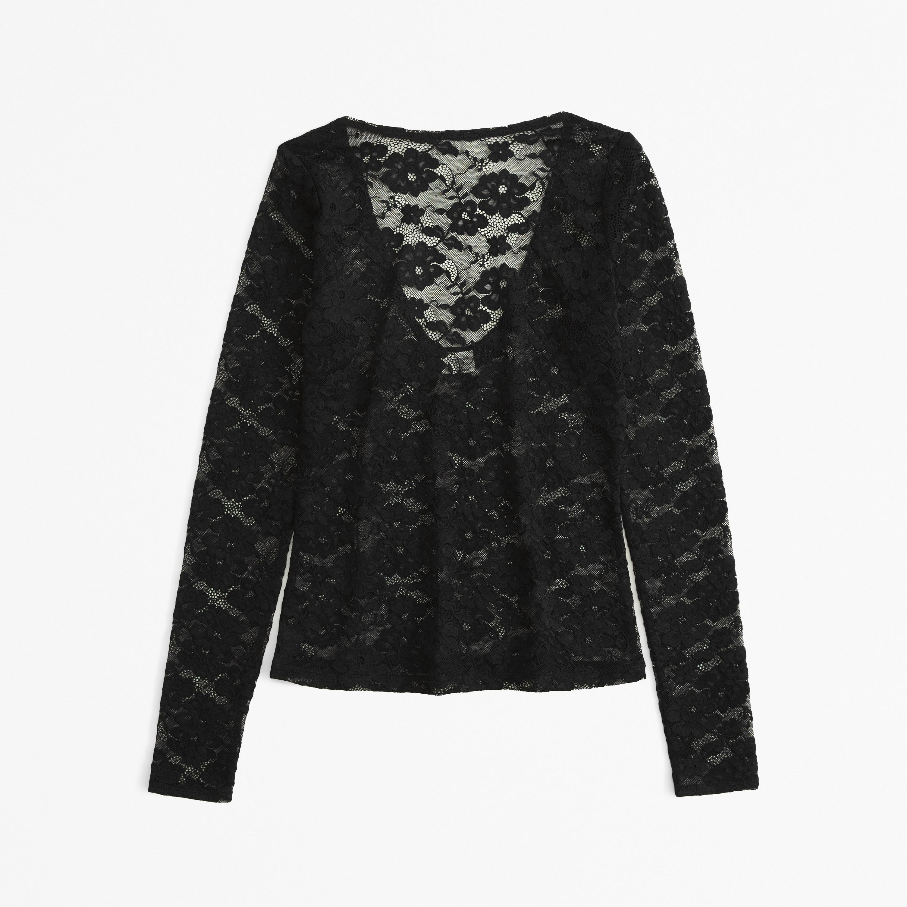 Long-Sleeve Lace Slash Top Product Image