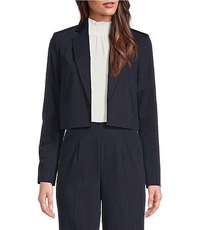 Calvin Klein Pinstripe Stretch Woven Notch Lapel Collar Long Sleeve Coordinating Cropped Blazer Product Image