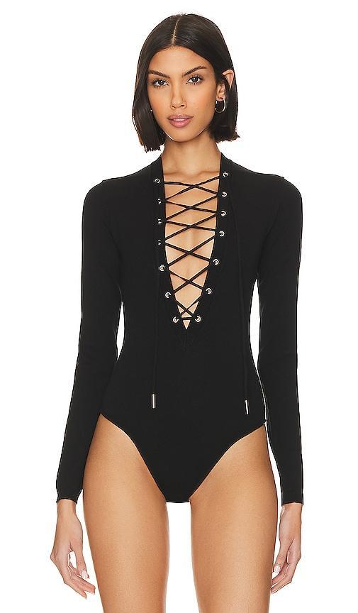 fleur du mal Plunge Lace Up Bodysuit Product Image