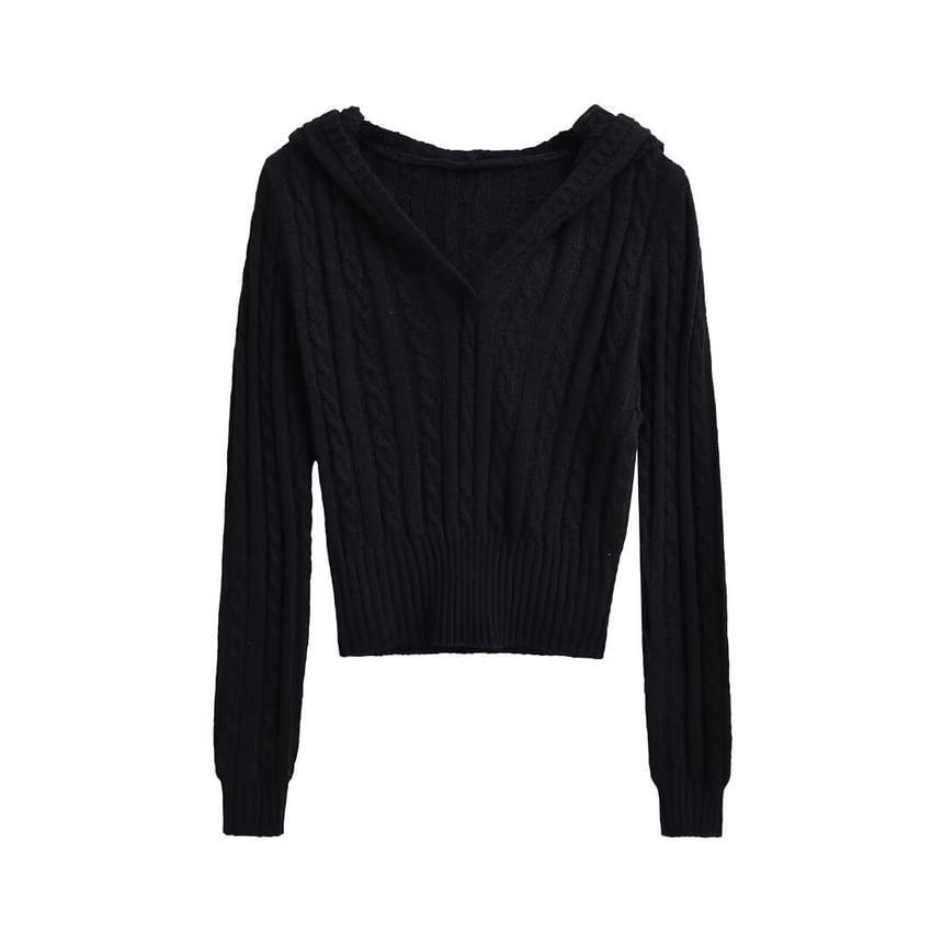 Long-Sleeve Cable Knit Plain Top Product Image