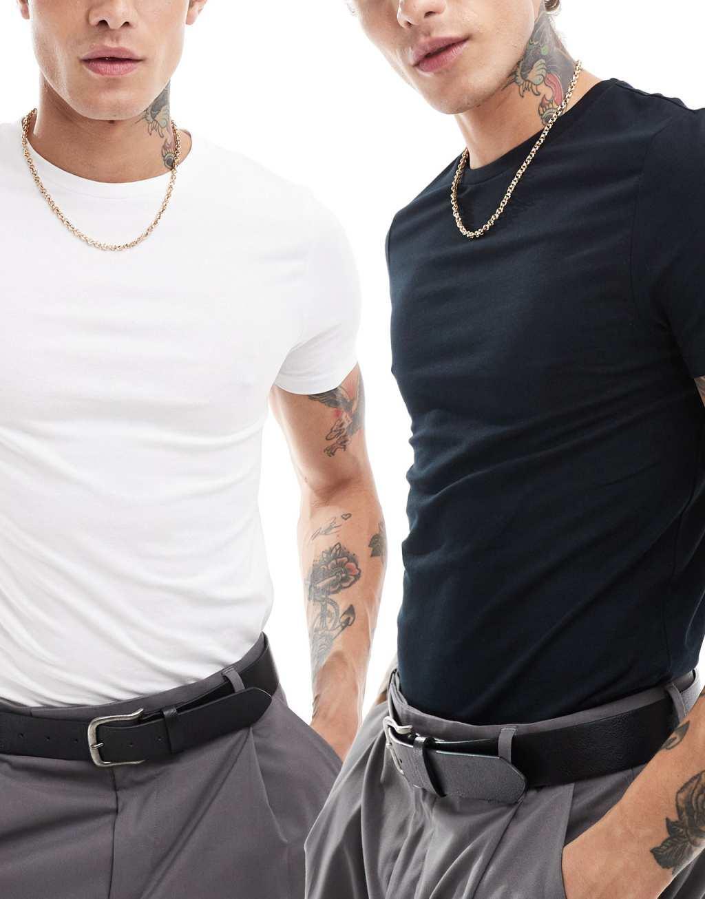 ASOS DESIGN 2 pack muscle fit t-shirts in black and white Product Image