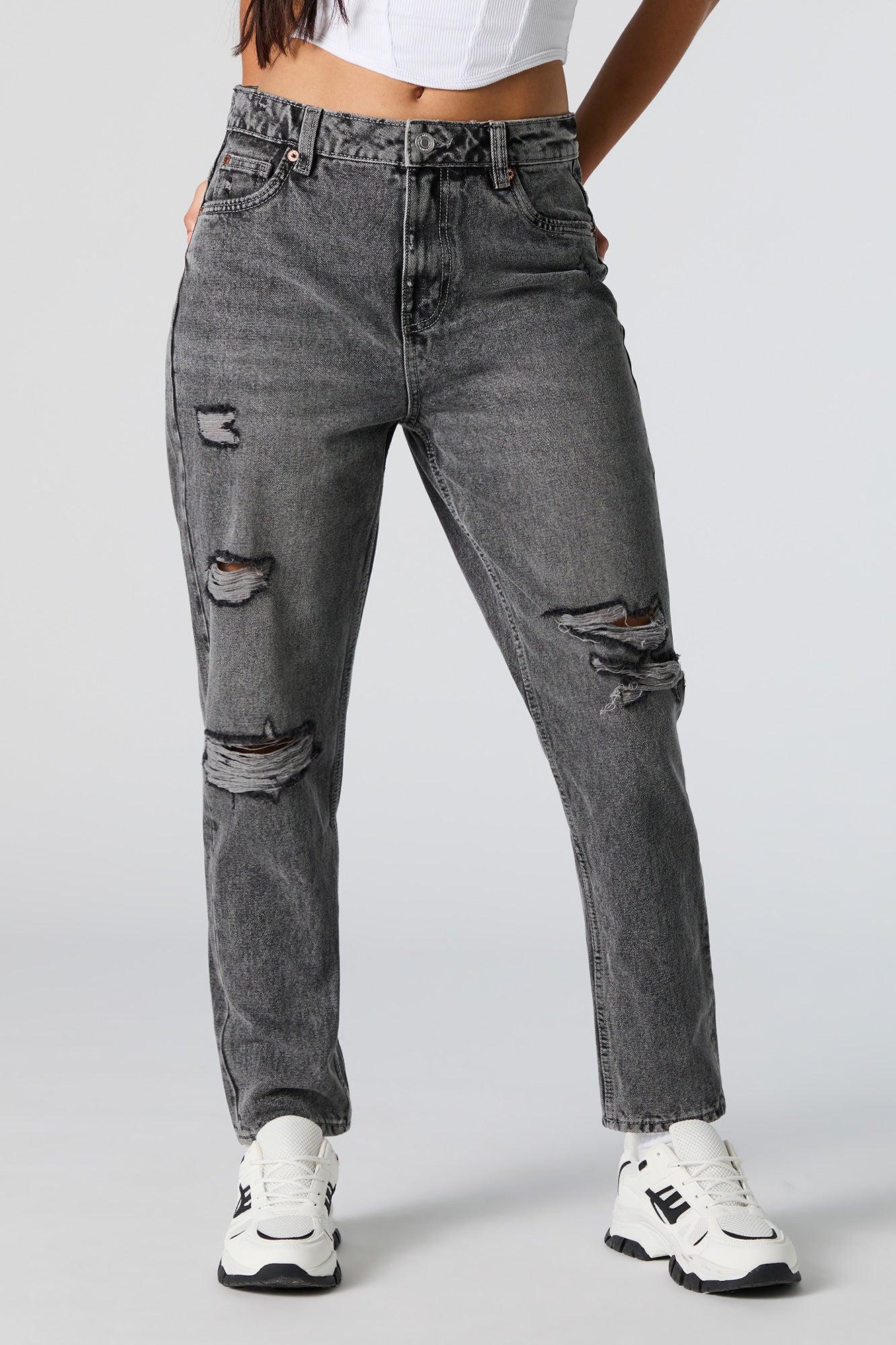 Distressed High Rise Grey Wash Mom Jean Female Product Image