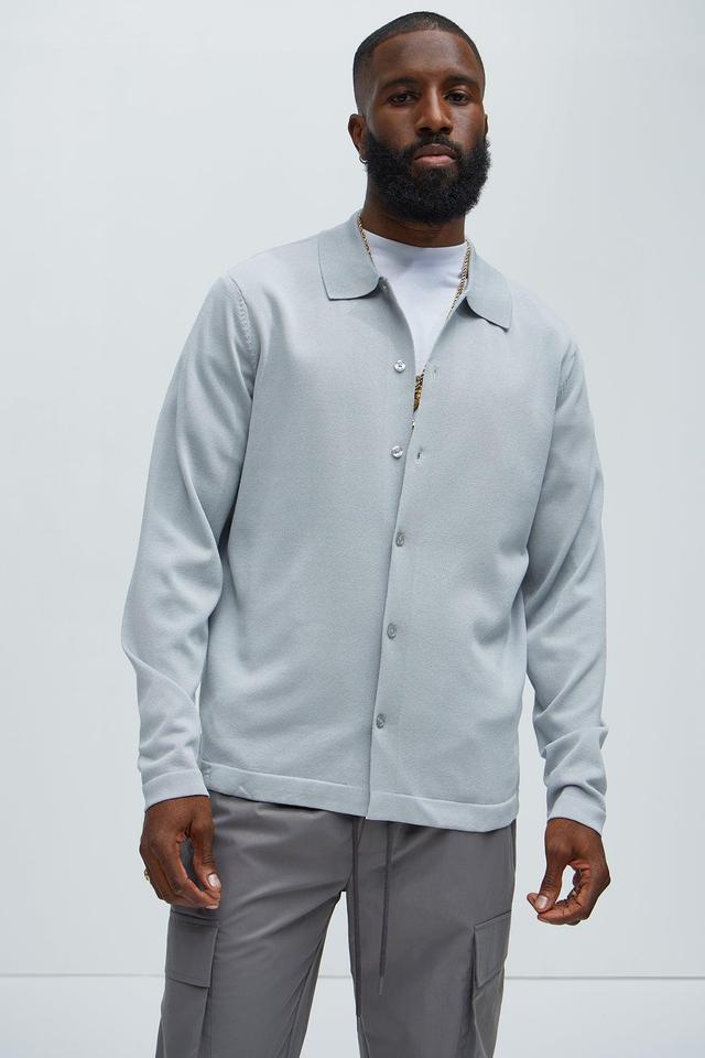 Baker Lightweight Polo Cardigan - Grey Product Image