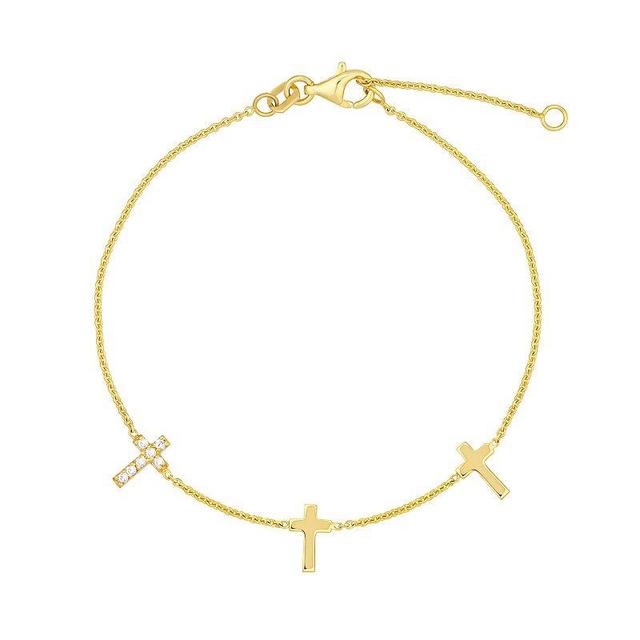 14k Gold Diamond Accent Triple Cross Adjustable Bracelet, Womens Product Image