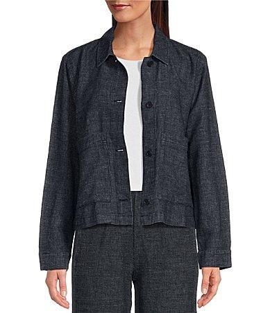 Eileen Fisher Classic Collar Jacket (Denim) Women's Coat Product Image