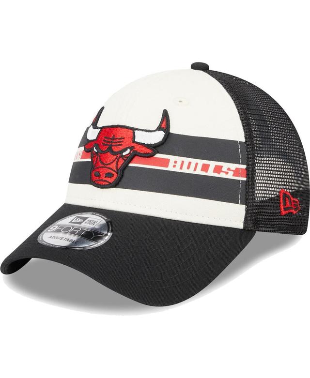 Mens New Era Chicago Bulls Black Stripes 9FORTY Trucker Snapback Hat Product Image