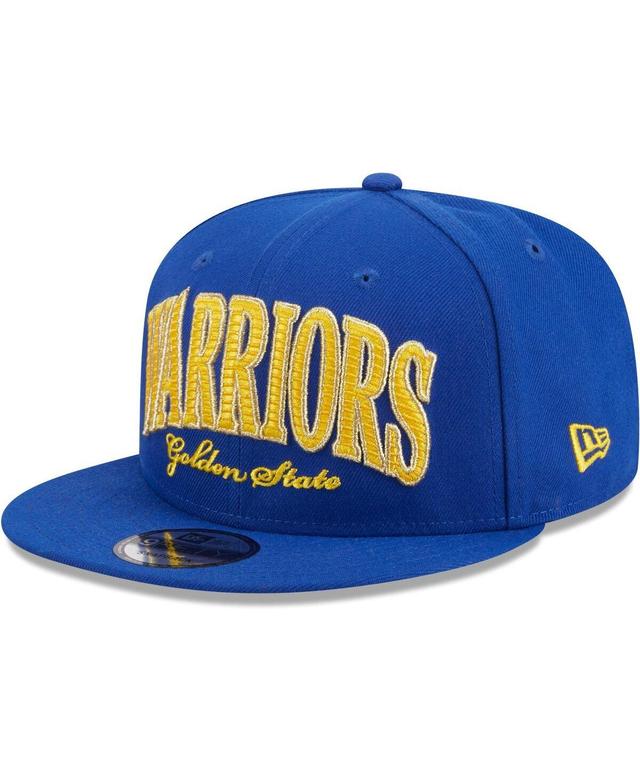 Mens New Era Royal Golden State Warriors Golden Tall Text 9FIFTY Snapback Hat Product Image