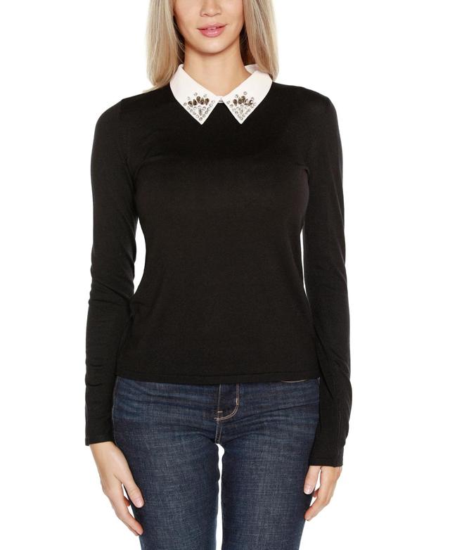 Belldini Womens Embellished Point-Collar Sweater Product Image