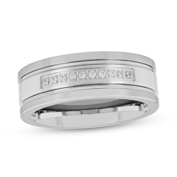 Men's 1/10 CT. T.w. Diamond Double Groove Ten Stone Wedding Band in Tungsten Product Image