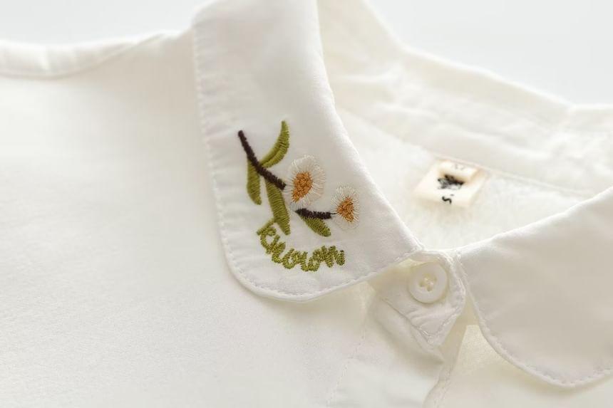 Long Sleeve Collared Floral Embroidered Shirt Product Image