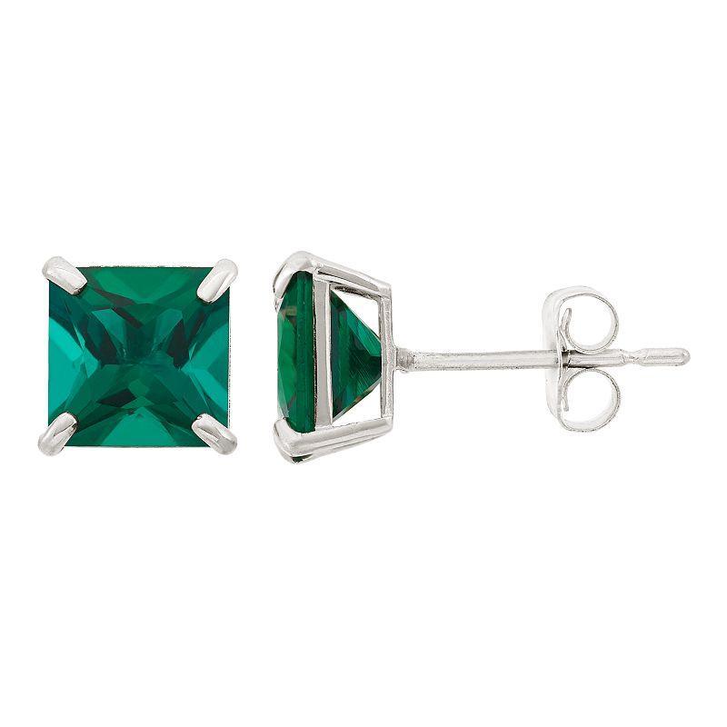 Designs by Gioelli Lab-Created Emerald 10k White Gold Stud Earrings, Womens, Green Product Image