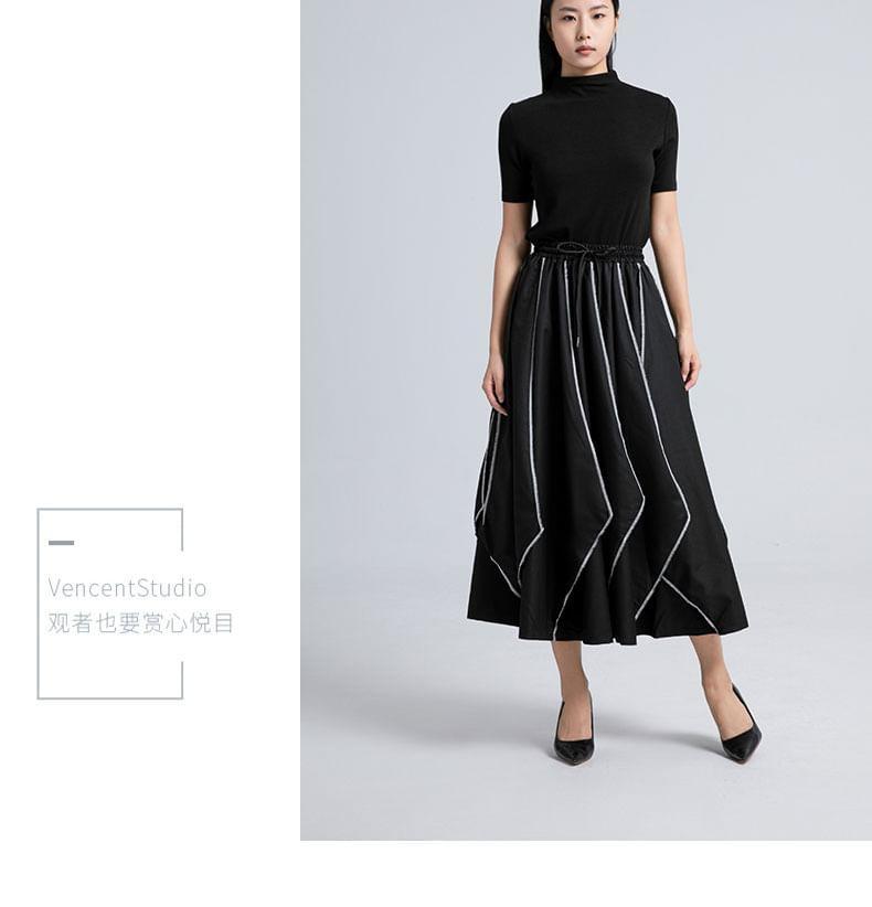 Drawstring Waist Contrast Stitched Cropped Culottes Product Image