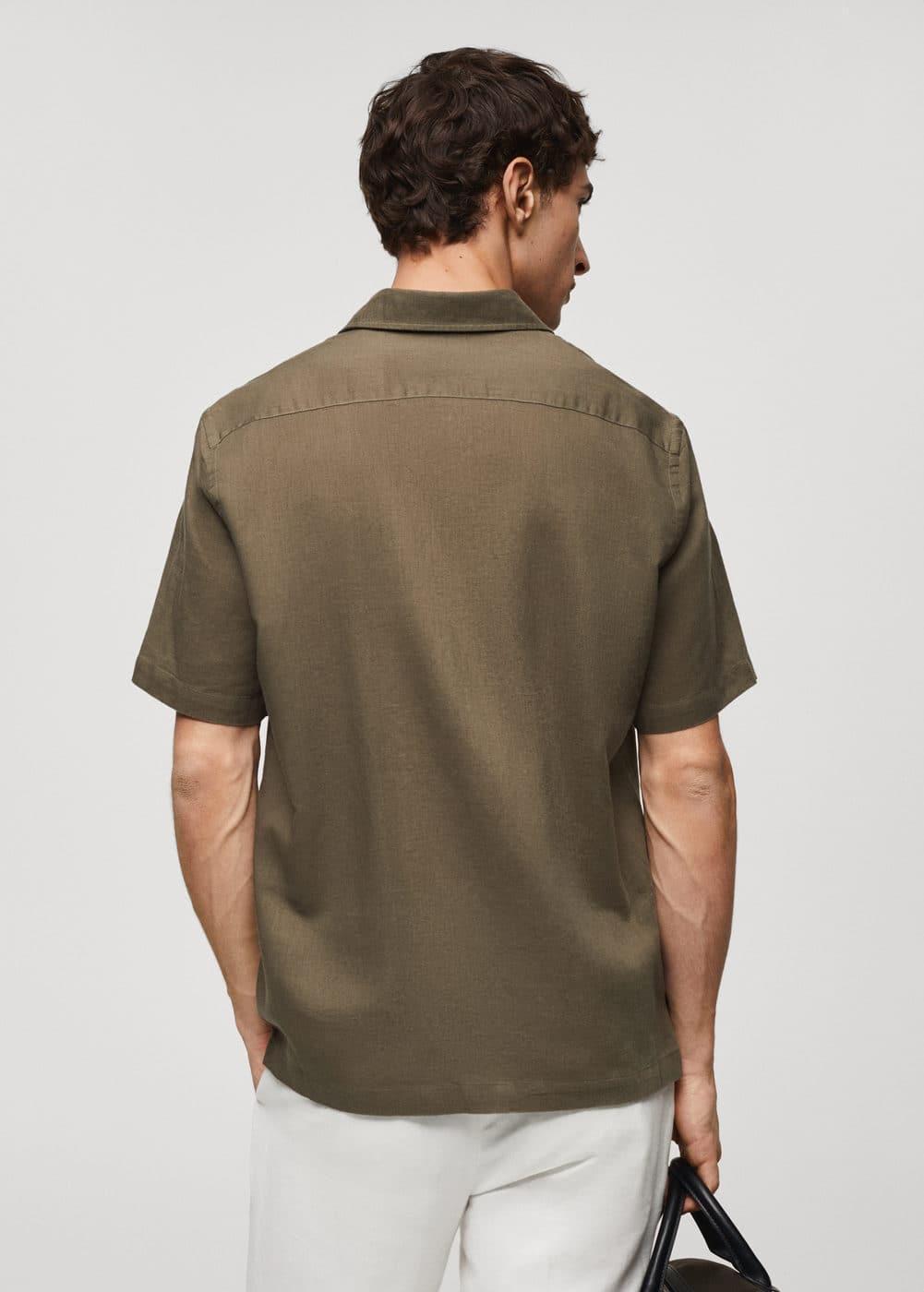 MANGO MAN - Regular-fit linen short-sleeved shirt khakiMen Product Image