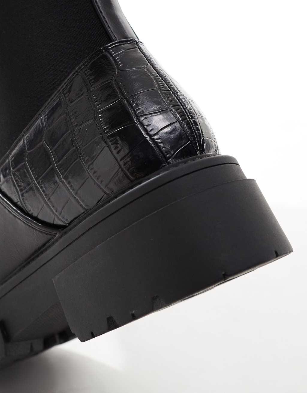 SEQWL Wide Fit ankle boots with croc detail in black Product Image