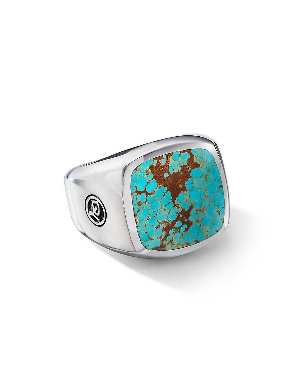 Mens Exotic Stone Signet Ring in Sterling Silver Product Image