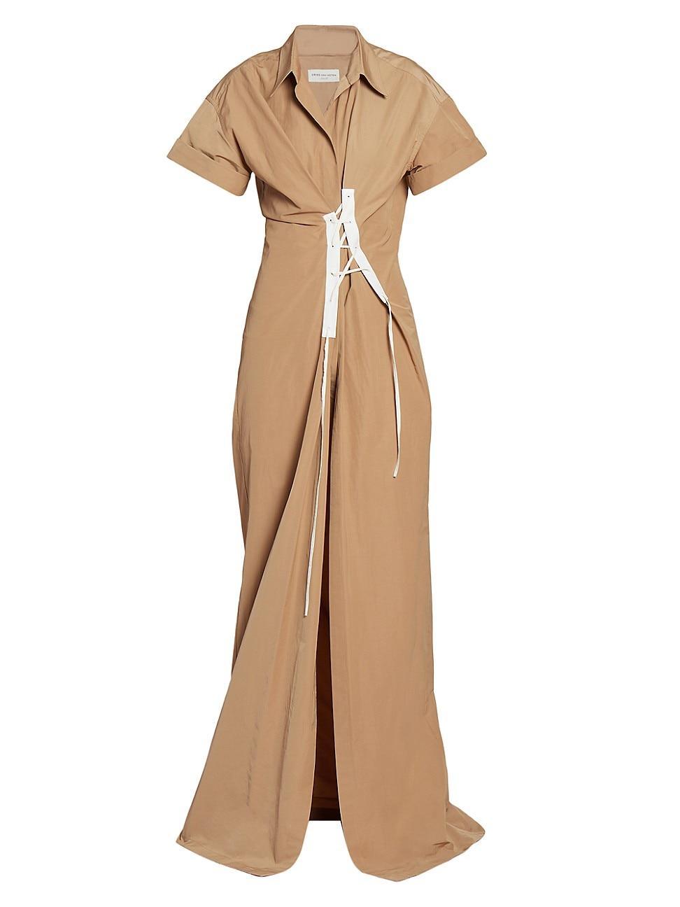 Womens Lace-Up Cotton-Blend Maxi Dress Product Image