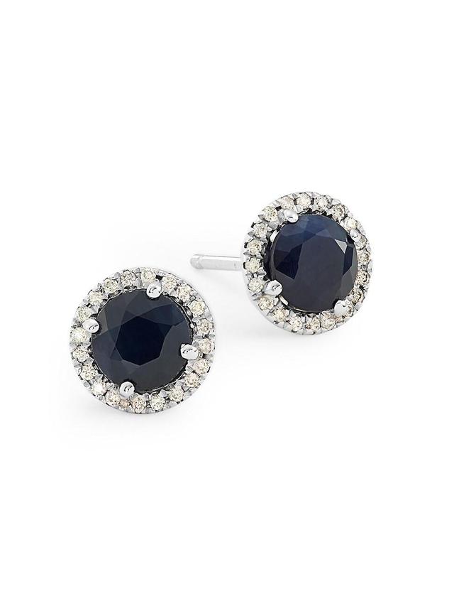 Womens 14K White Gold, Sapphire, & 0.15 TCW Diamond Halo Stud Earrings Product Image