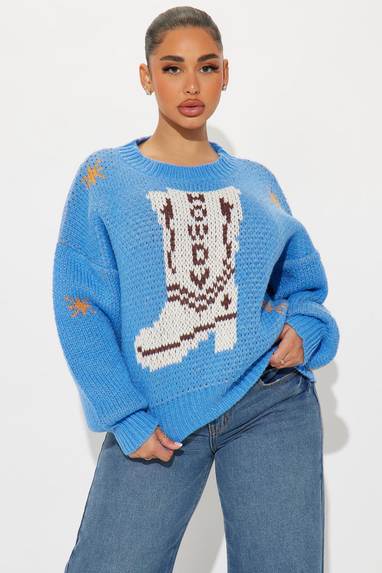 Howdy Cowboy Boot Sweater - Blue/combo Product Image