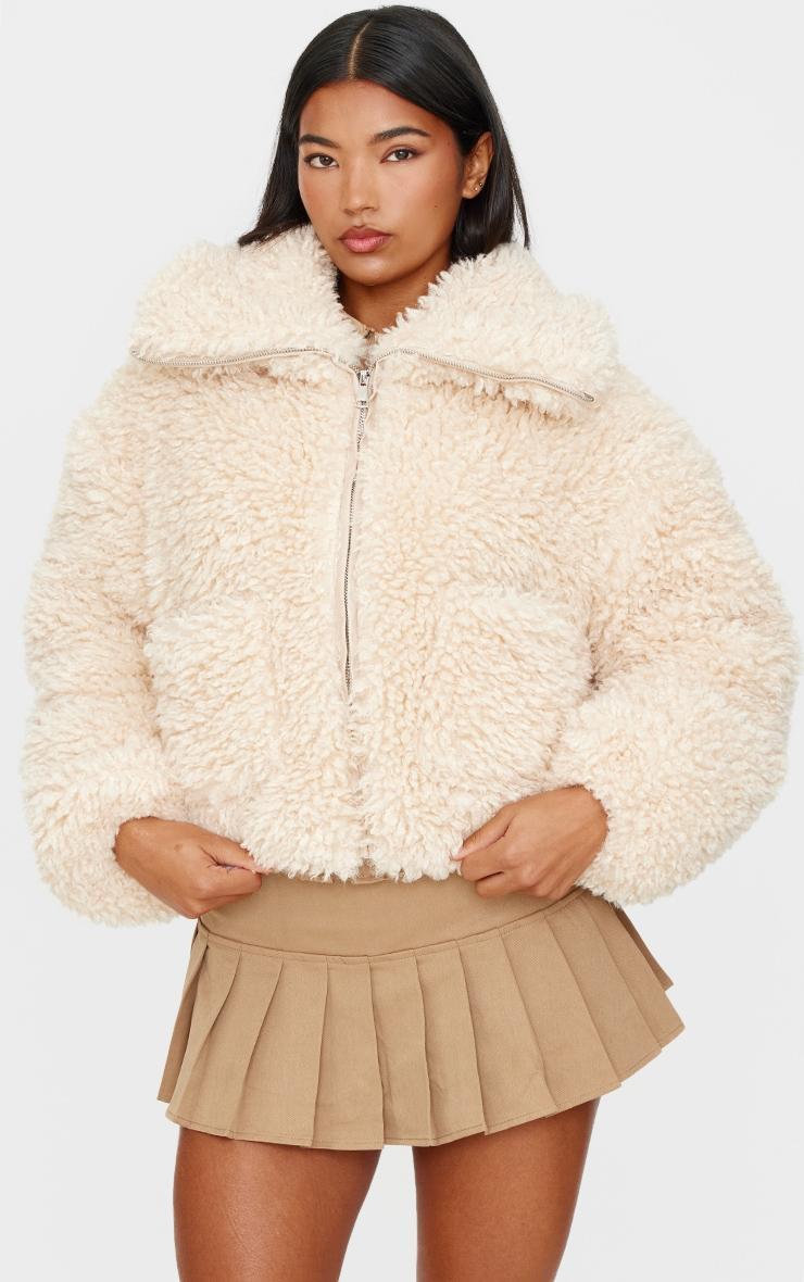 Cream Faux Fur Pocket Detail Crop Jacket product image