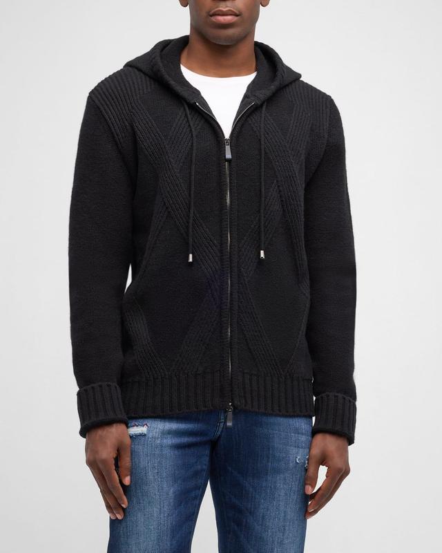 Men's Wool Argyle Jacquard Hooded Full-Zip Sweater Product Image