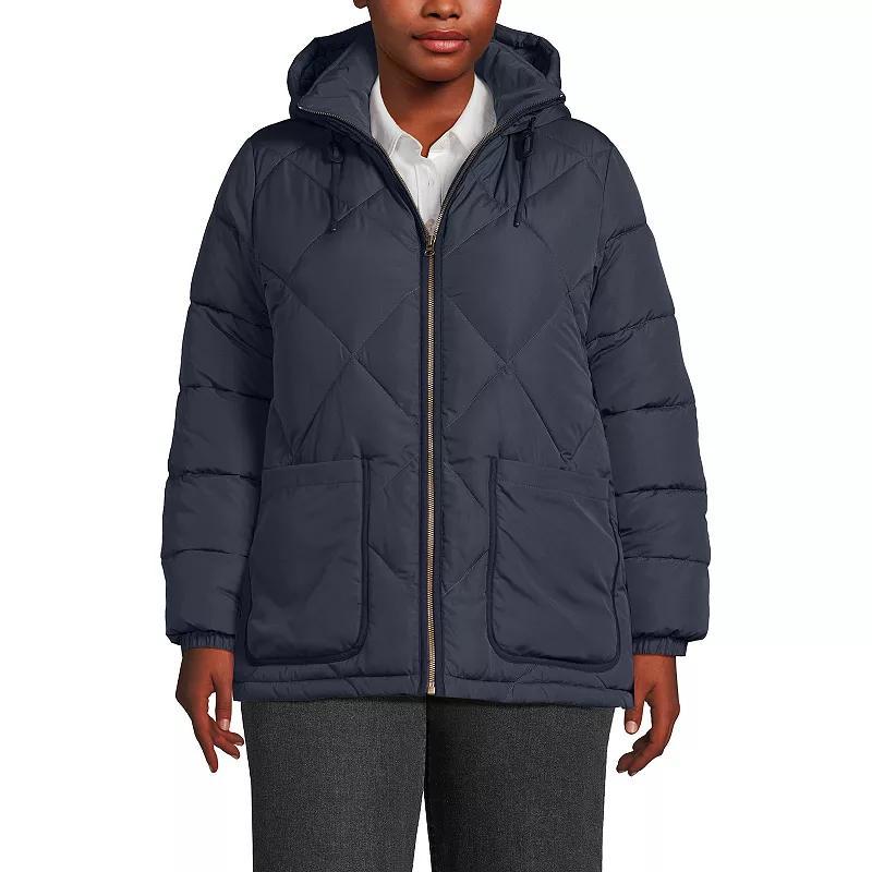 Plus Lands End FeatherFree Insulated Hooded Quilted Jacket, Womens Washed Green Product Image