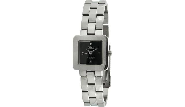 Swiss Edition Womens Silver Luxury Small Square Link Bracelet Black Dial Watch Product Image