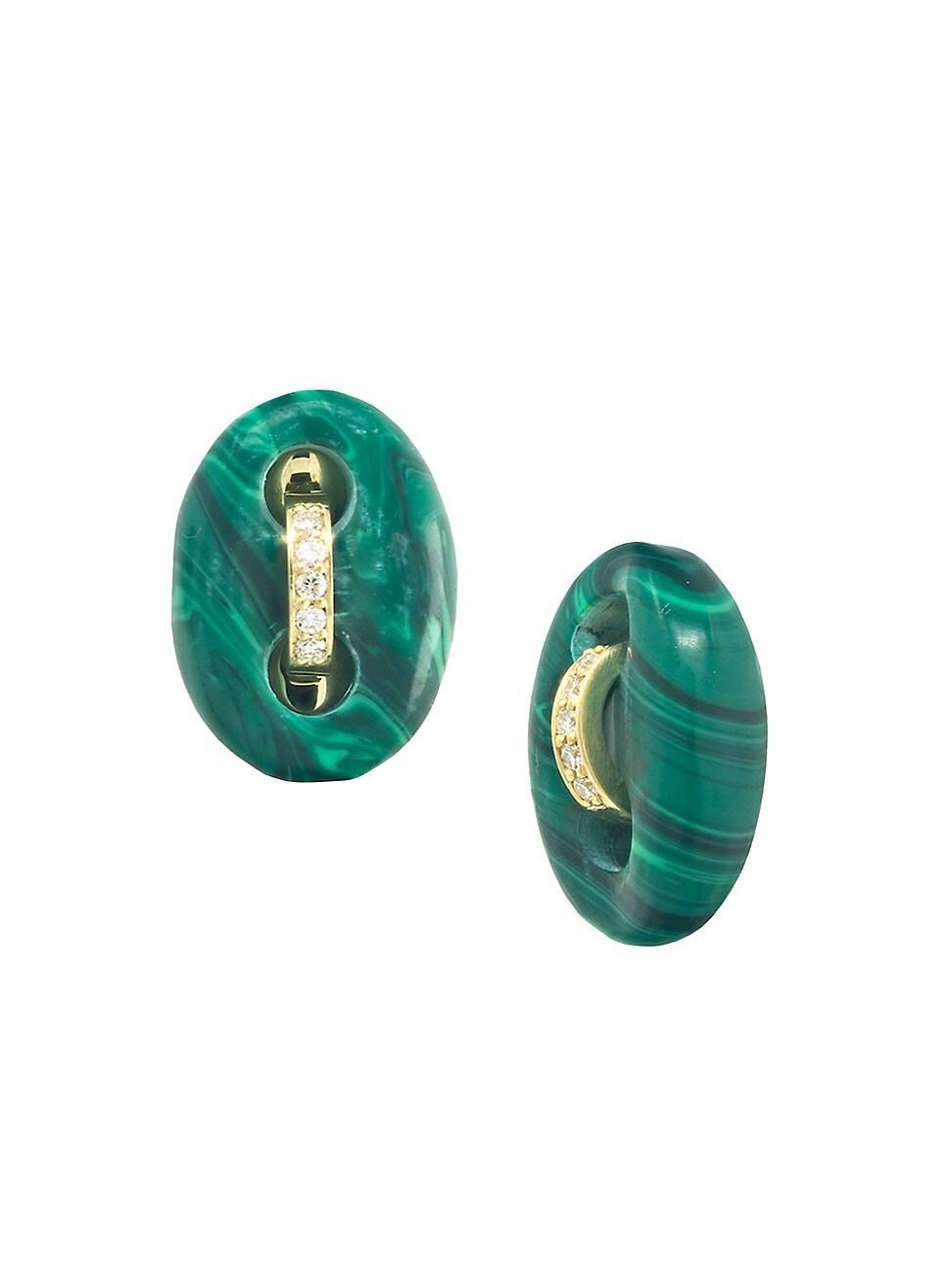 Womens Mariner 18K Yellow Gold, Malachite & 0.75 TCW Diamond Stud Earrings Product Image