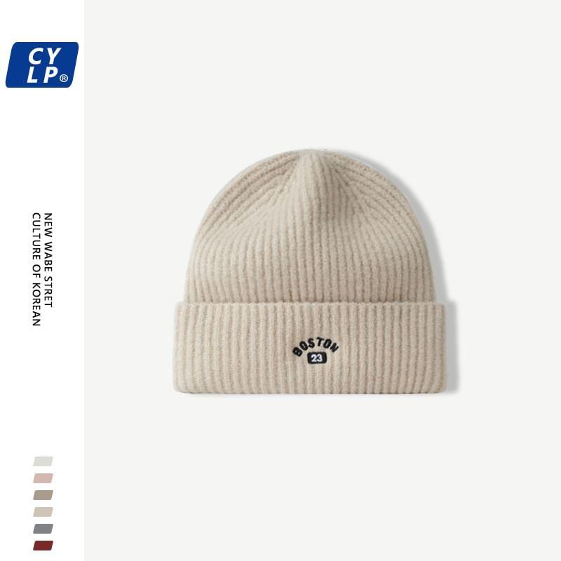 Numbering Lettering Embroidered Beanie Product Image