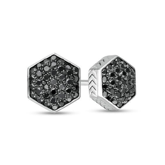 Vera Wang Men 3/8 CT. T.w. Hexagonal Black Multi-Diamond Stud Earrings in Sterling Silver and Black Ruthenium Product Image