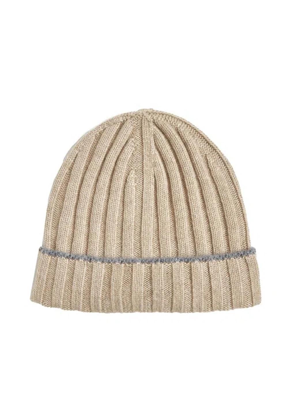 Cashmere Beanie In Light Camel,dark Grey Product Image