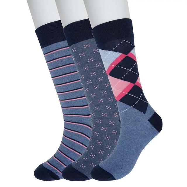 Mens Sonoma Goods For Life 3-pack Patterned Dress Socks Argyle Stripe Blue Product Image