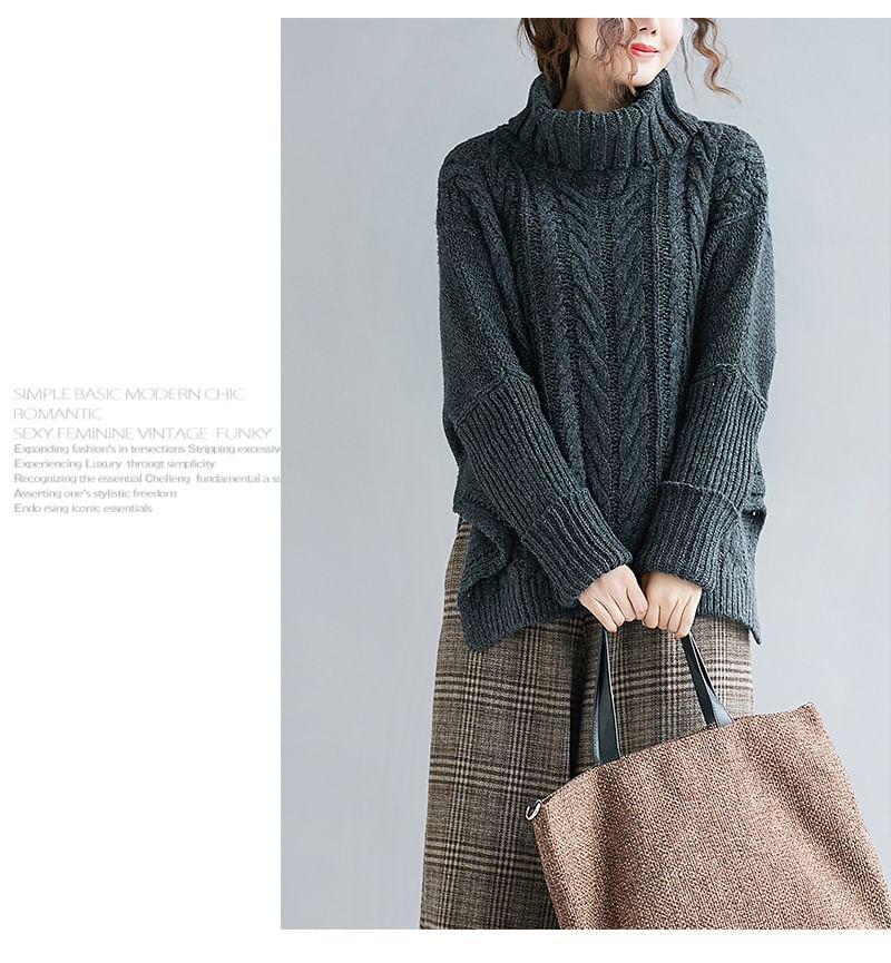 Long Sleeve Turtleneck Cable Knit Sweater Product Image