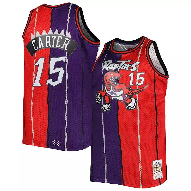 Mens Mitchell & Ness Vince Carter Purple/Red Toronto Raptors Big & Tall Hardwood Classics 1998/99 Split Swingman Jersey Product Image