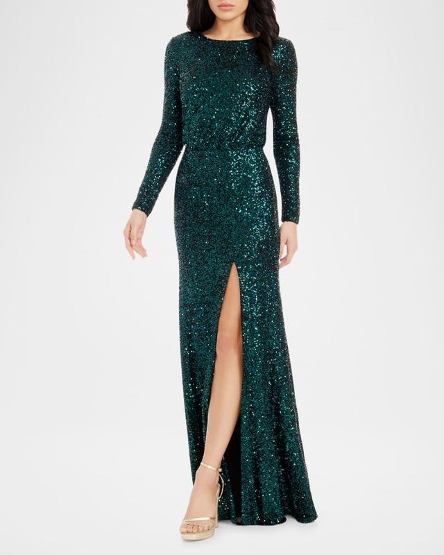 Mischa Long-Sleeve Sequined Gown  Product Image