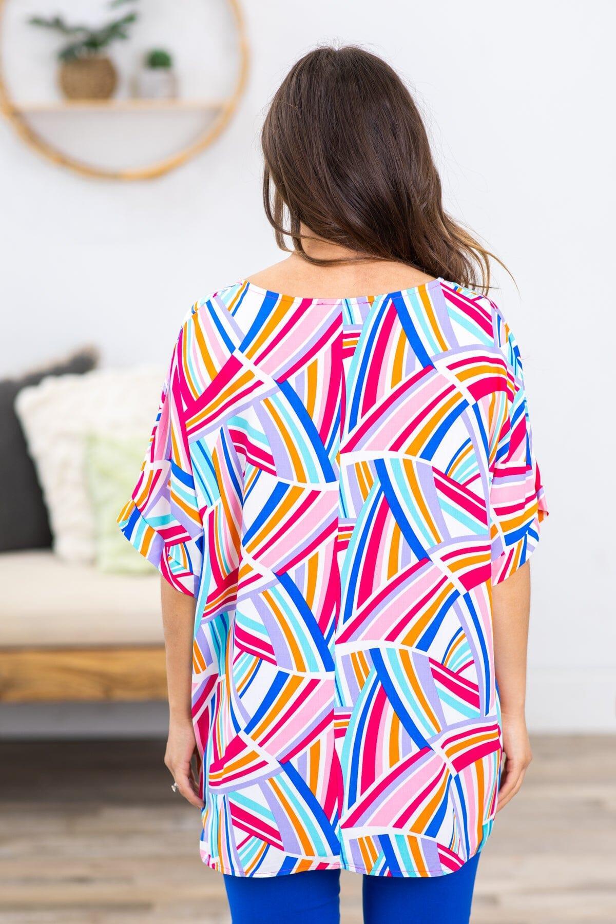 Blush and Blue Multicolor Abstract Print Top Product Image