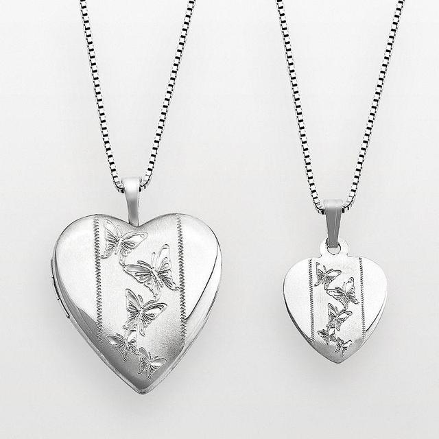 Sterling Silver Butterfly Heart Locket & Pendant Set, Womens Multicolor Product Image