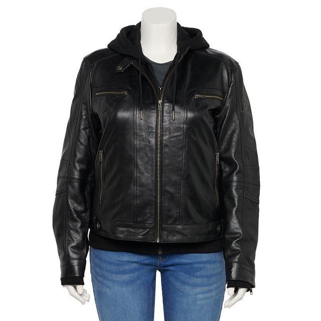 Plus Size Whet Blu April Hoodie & Leather Jacket, Womens Black Product Image