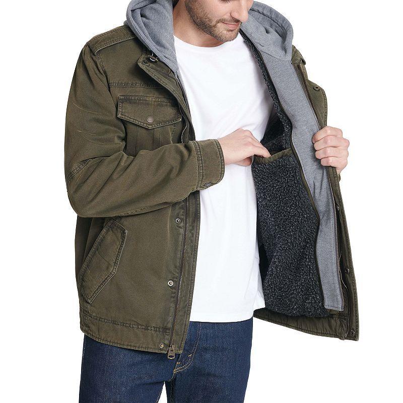 Mens Levis Washed Cotton Sherpa-Lined Hooded Trucker Jacket Med Green Product Image