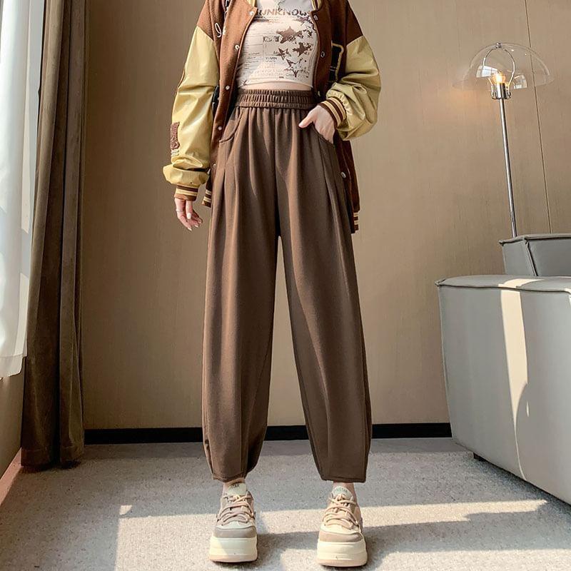 High Waist Plain Cropped Harem Sweatpants Product Image