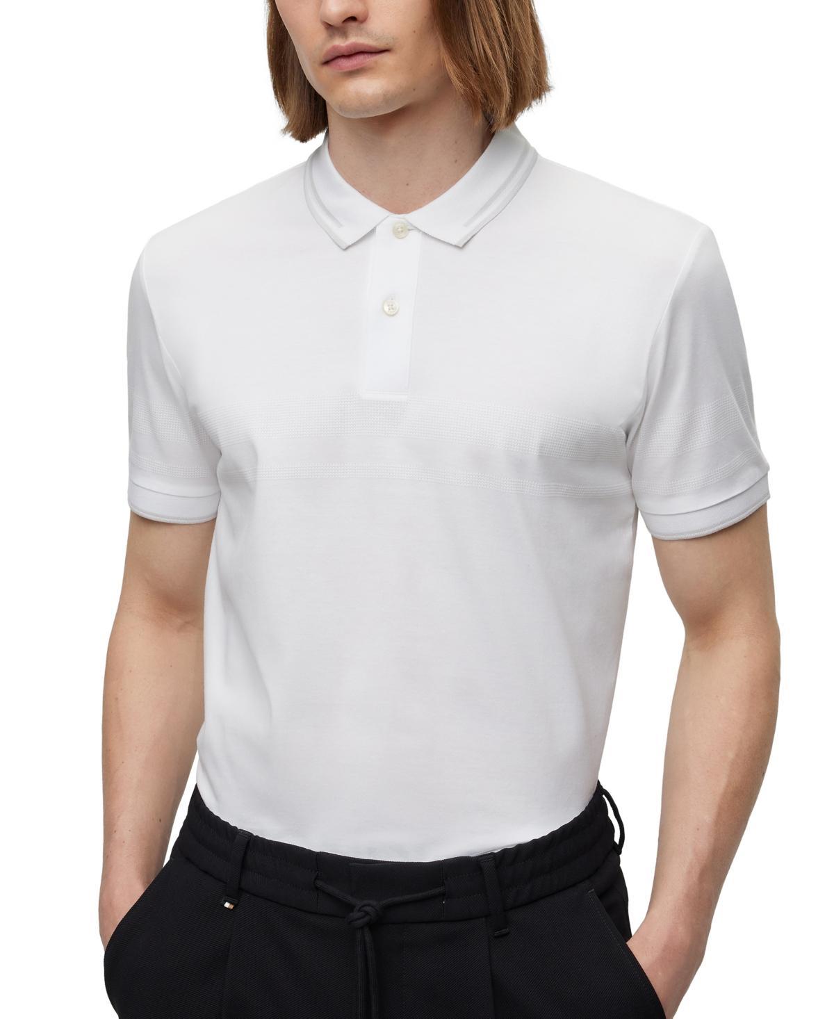 Mens Interlock-cotton Slim-Fit Polo Shirt with Jacquard Stripes Product Image