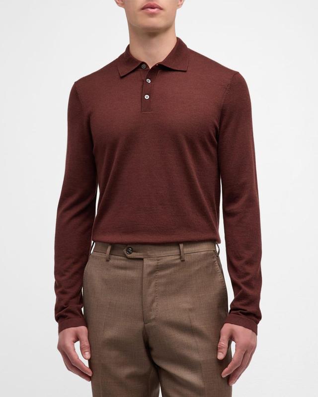 Men's Cashmere and Silk Long-Sleeve Polo Shirt Product Image