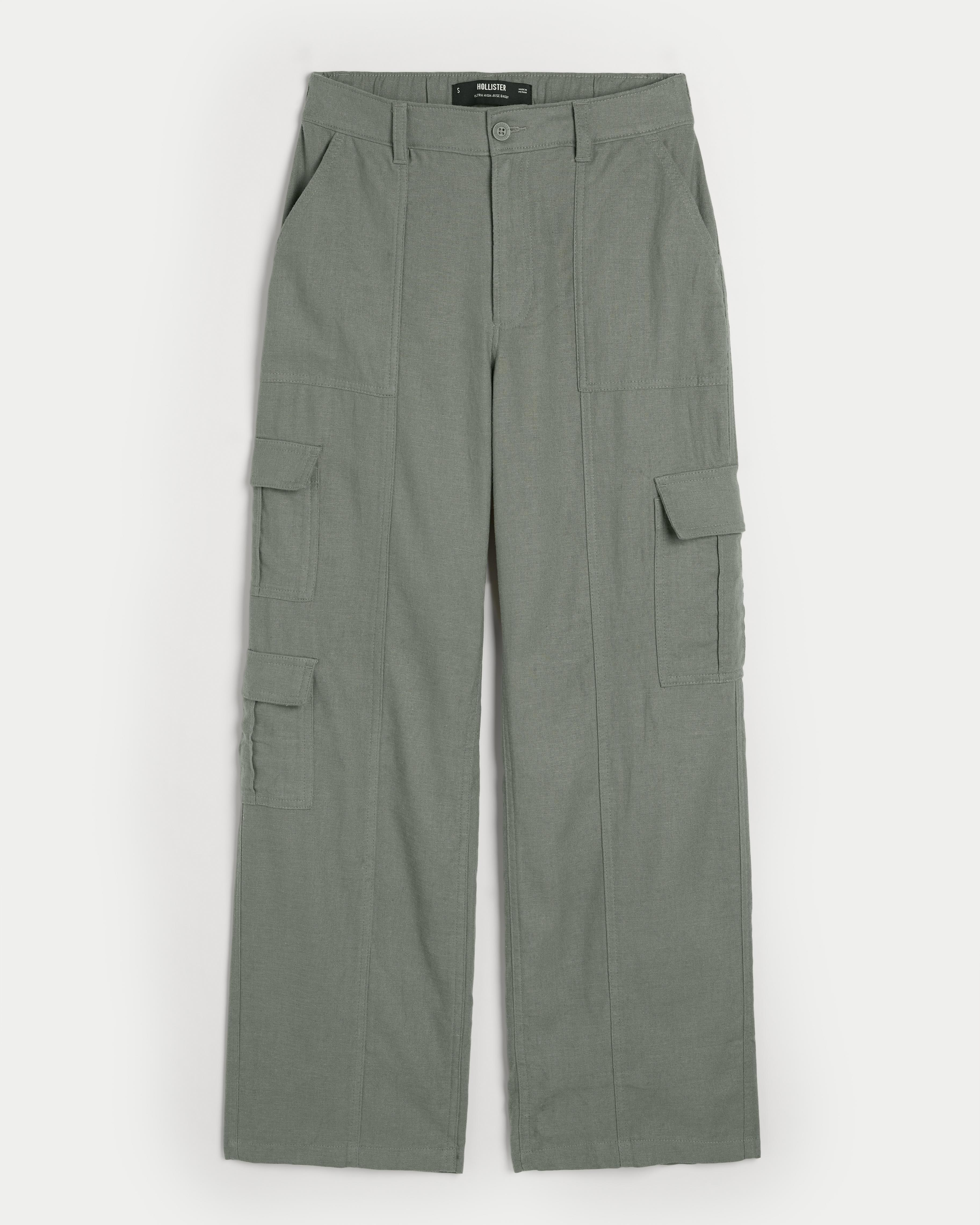 Ultra High-Rise Linen-Blend Baggy Cargo Pants Product Image