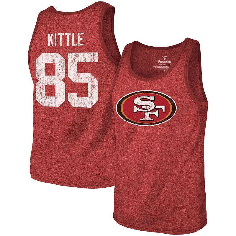 Mens Majestic Threads George Kittle Scarlet San Francisco 49ers Name & Number Tri-Blend Tank Top Product Image