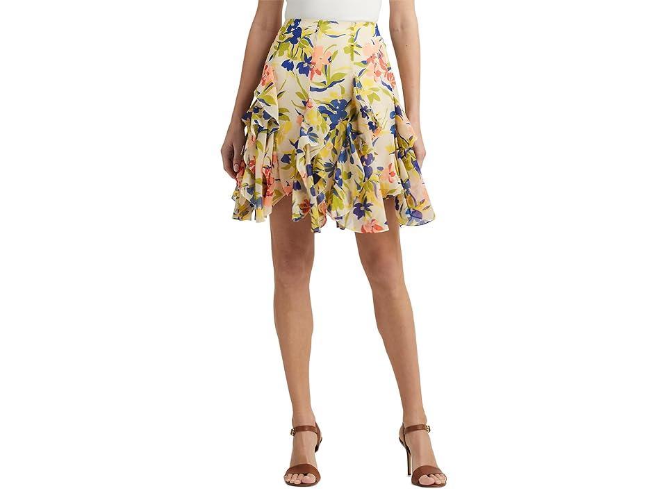 Lauren Ralph Lauren Floral Ruffle-Trim Georgette Skirt (Cream Multi) Women's Skirt Product Image