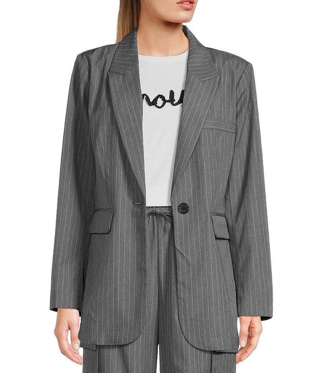 GB Pinstripe Notch Collar Button Front Blazer Product Image