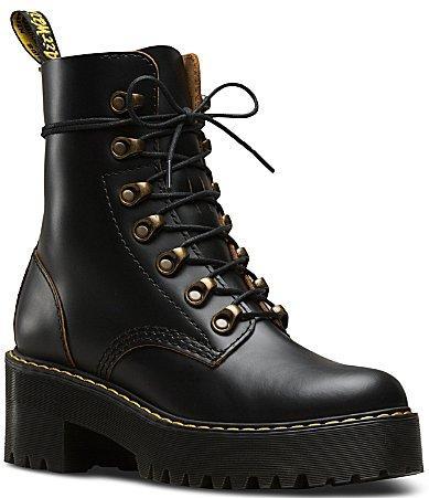 Dr. Martens Leona Smooth Leather Chunky Lug Sole Platform Heel Combat Boots Product Image