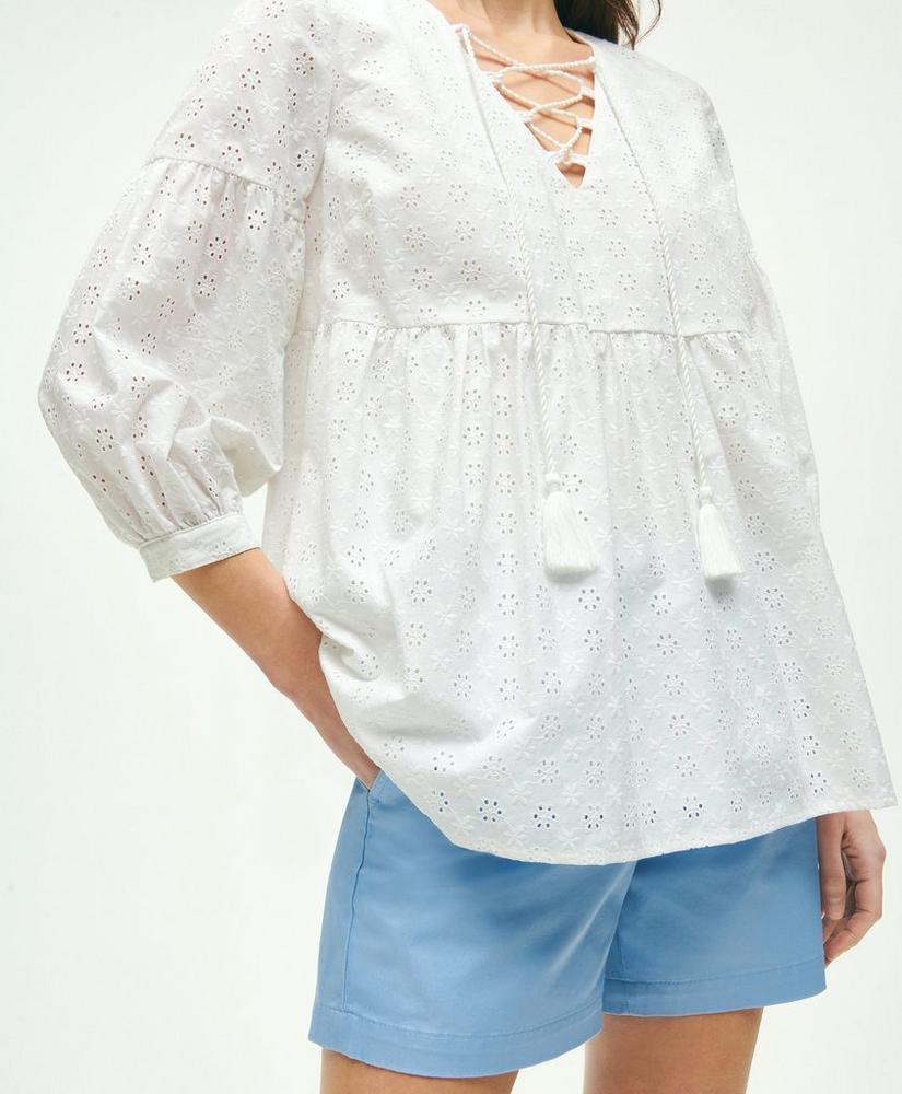 Eyelet Tie Neck Blouse Product Image