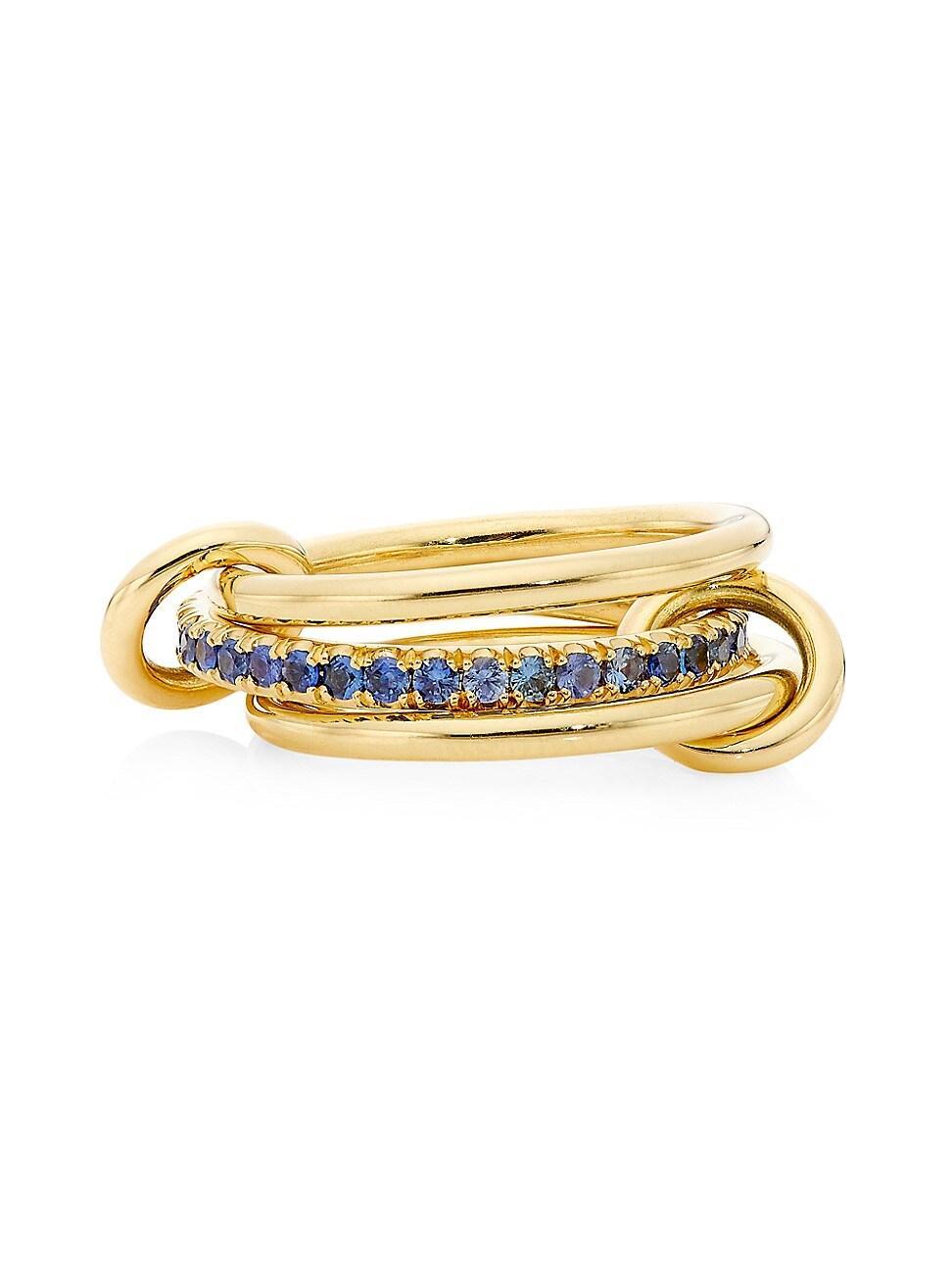 Womens 18K Yellow Gold & Blue Sapphire Three-Link Ring Product Image