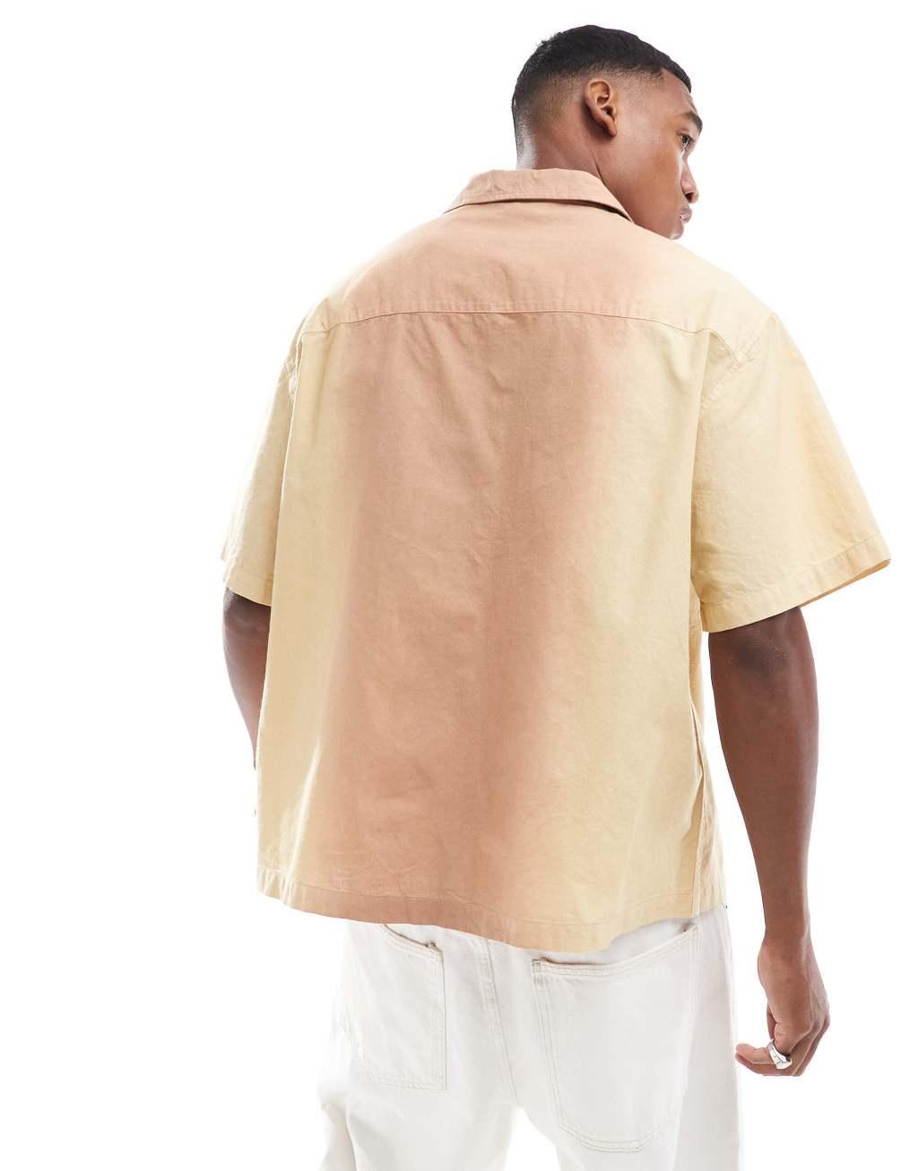 ASOS DESIGN oversized linen look utility shirt in orange ombre Product Image